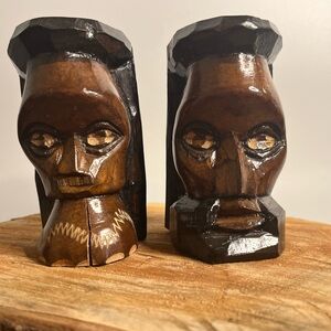 Vintage Jamaican Folk Art Hand Carved Wood Statues Tikis Signed